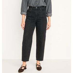 Old Navy 10 Petite High-Rise Barrel Leg Jeans Black Cotton Blend
